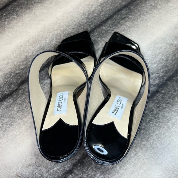 Jimmy Choo Hira 85 mm Black Soft Patent Leather Mule Heels Sandals - Picture 3 of 10